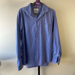 Classic Blue White Bean Stripe Button Front Shirt